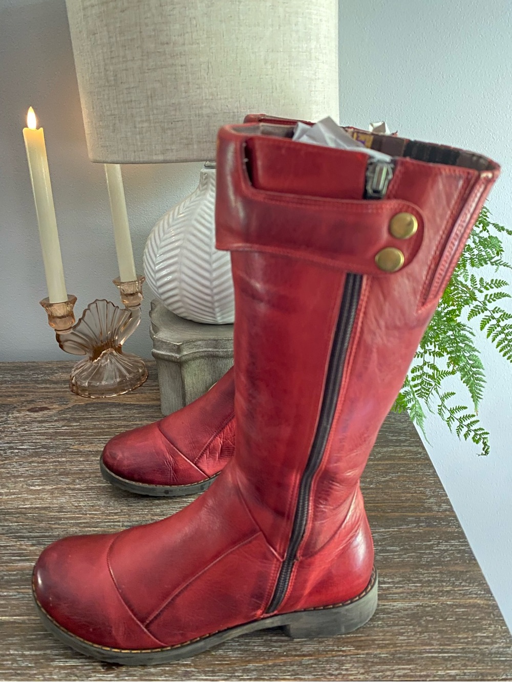Jafa 2040 Boho Handmade in Israel Tall Leather Boots Womens 39 US 8.5-9 Ruby Red - Picture 4 of 16
